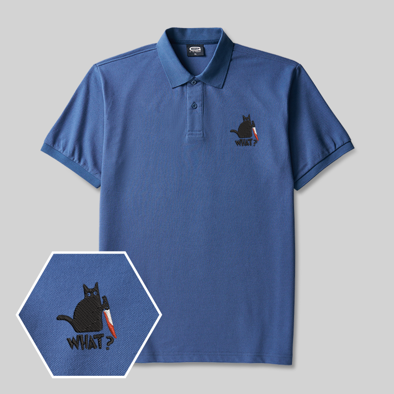 Cat What? Geek Embroidered Polo Shirt