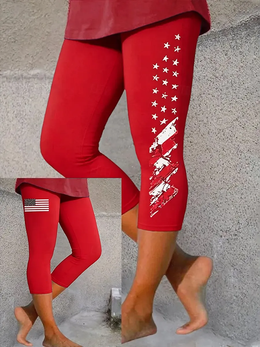 Women Star Capris Elastic Waist Pants Casual Summer Trousers