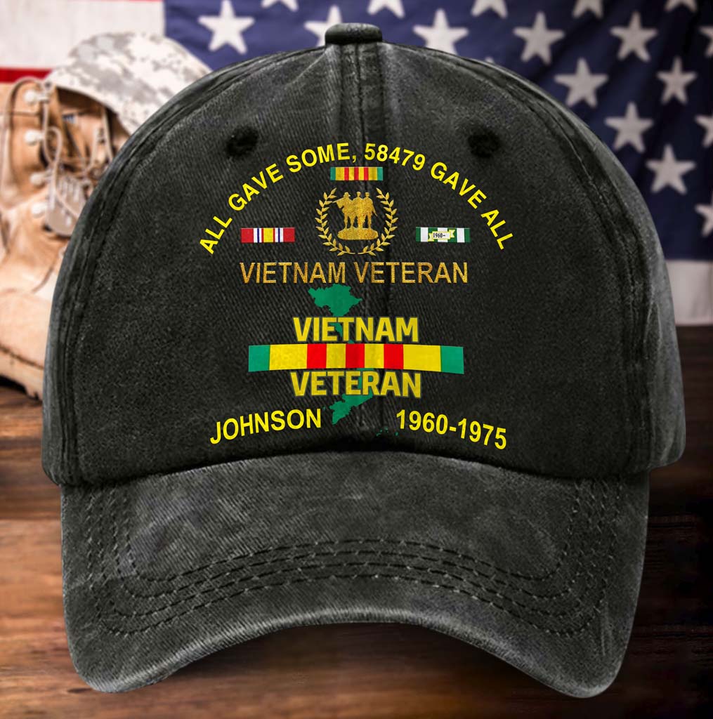 Personalized Distressed Washed Cotton Vietnam Veteran Printed Hat