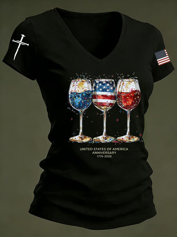 Women'S Independence Day 250Th Anniversary Printed V-Neck T-Shirt