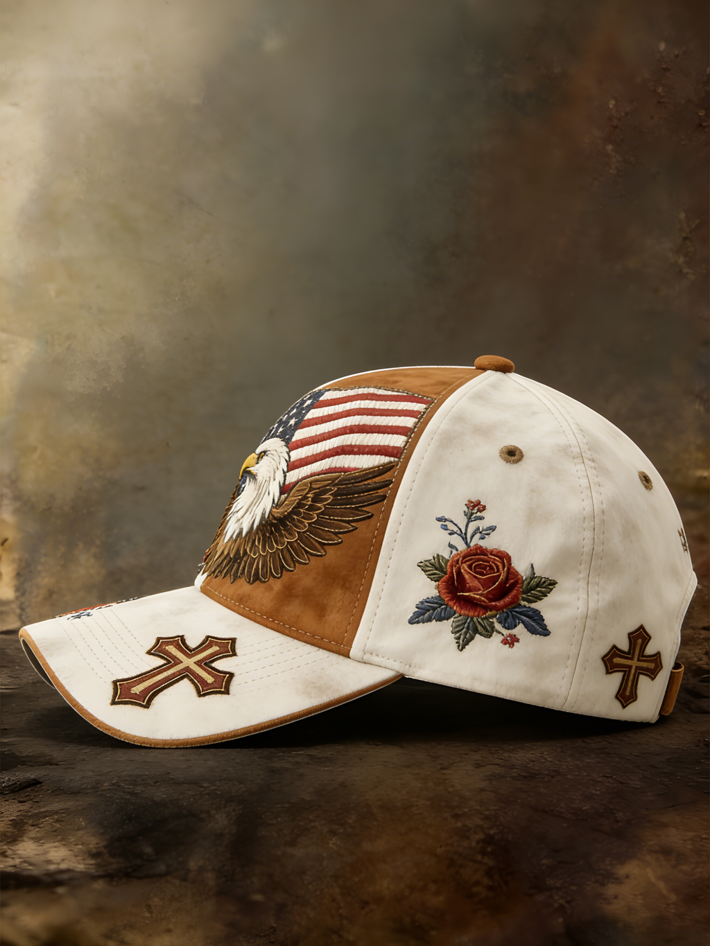 Color Blocked National Flag, Eagle Cross, Embroidered Western Baseball Cap