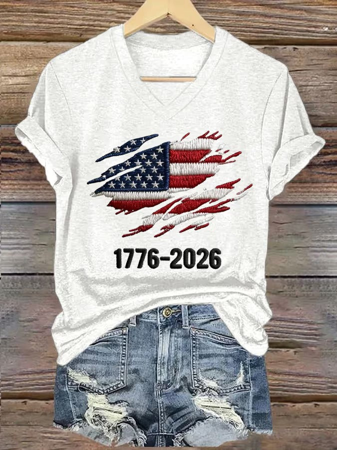 Women's 250th Anniversary National Flag Print Casual Short-Sleeve T-Shirt