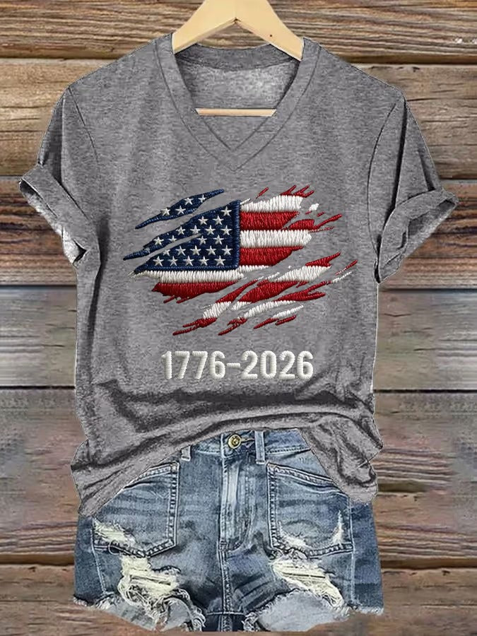 Women's 250th Anniversary National Flag Print Casual Short-Sleeve T-Shirt