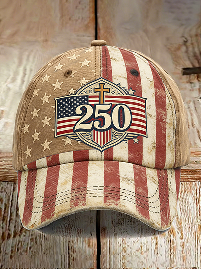 250th Anniversary Striped Flag Cross Commemorative Printed Baseball Hat