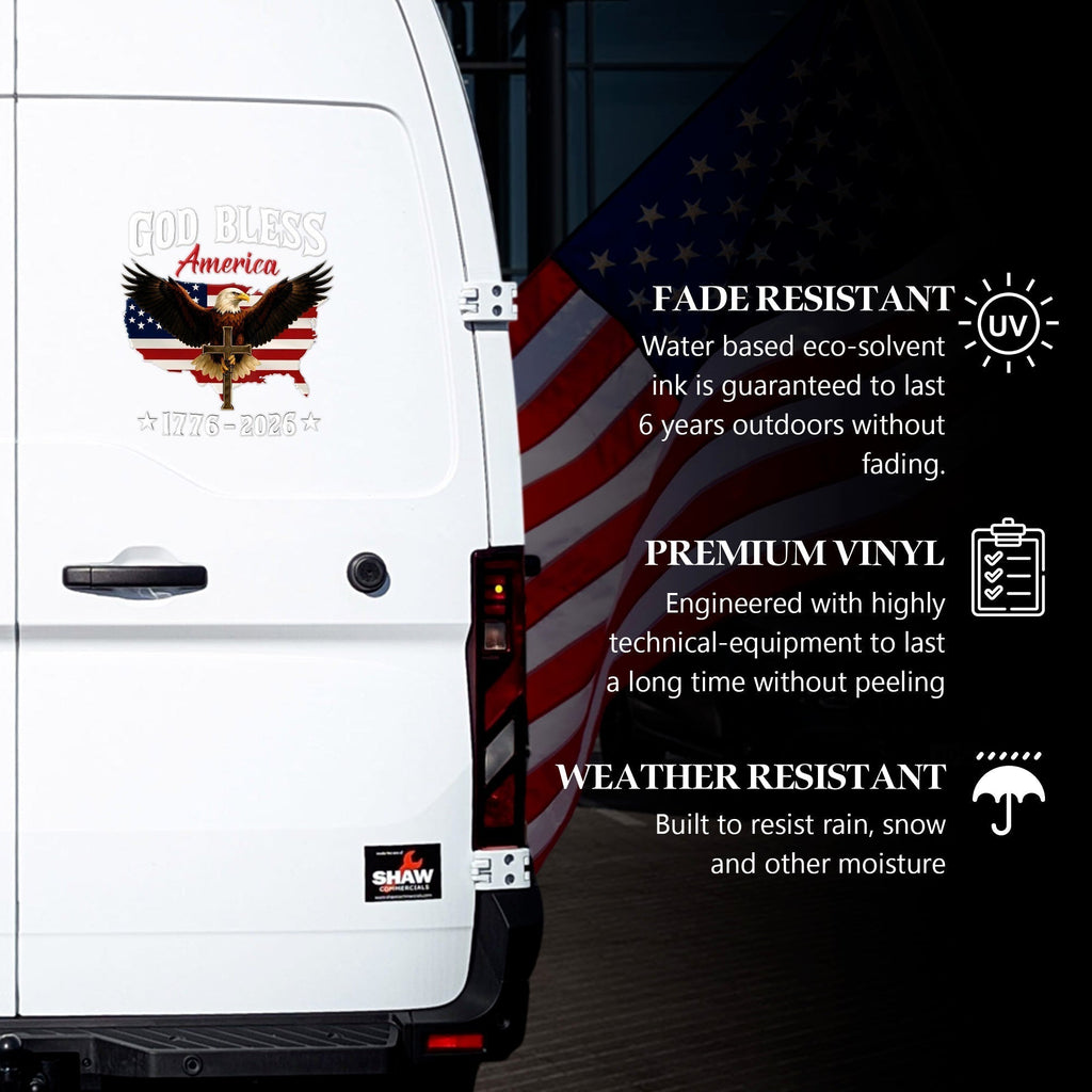 God Bless America 250th Anniversary Decal, Christian Eagle Patriotic Window Sticker