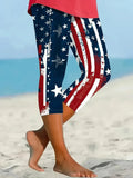 Vintage America Flag Printing Capris Leggings