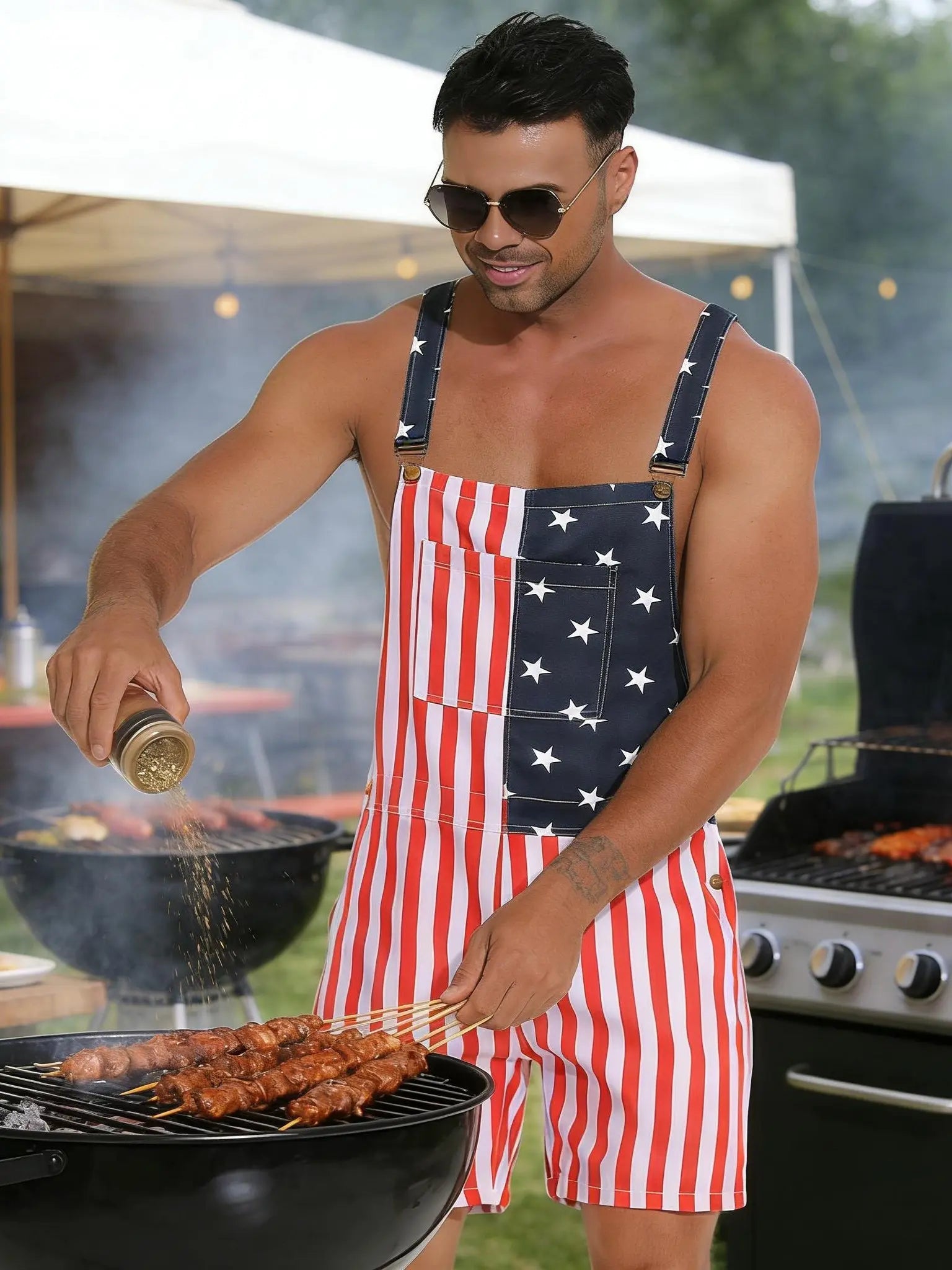 American Flag Overalls – Unisex Patriotic Denim Romper
