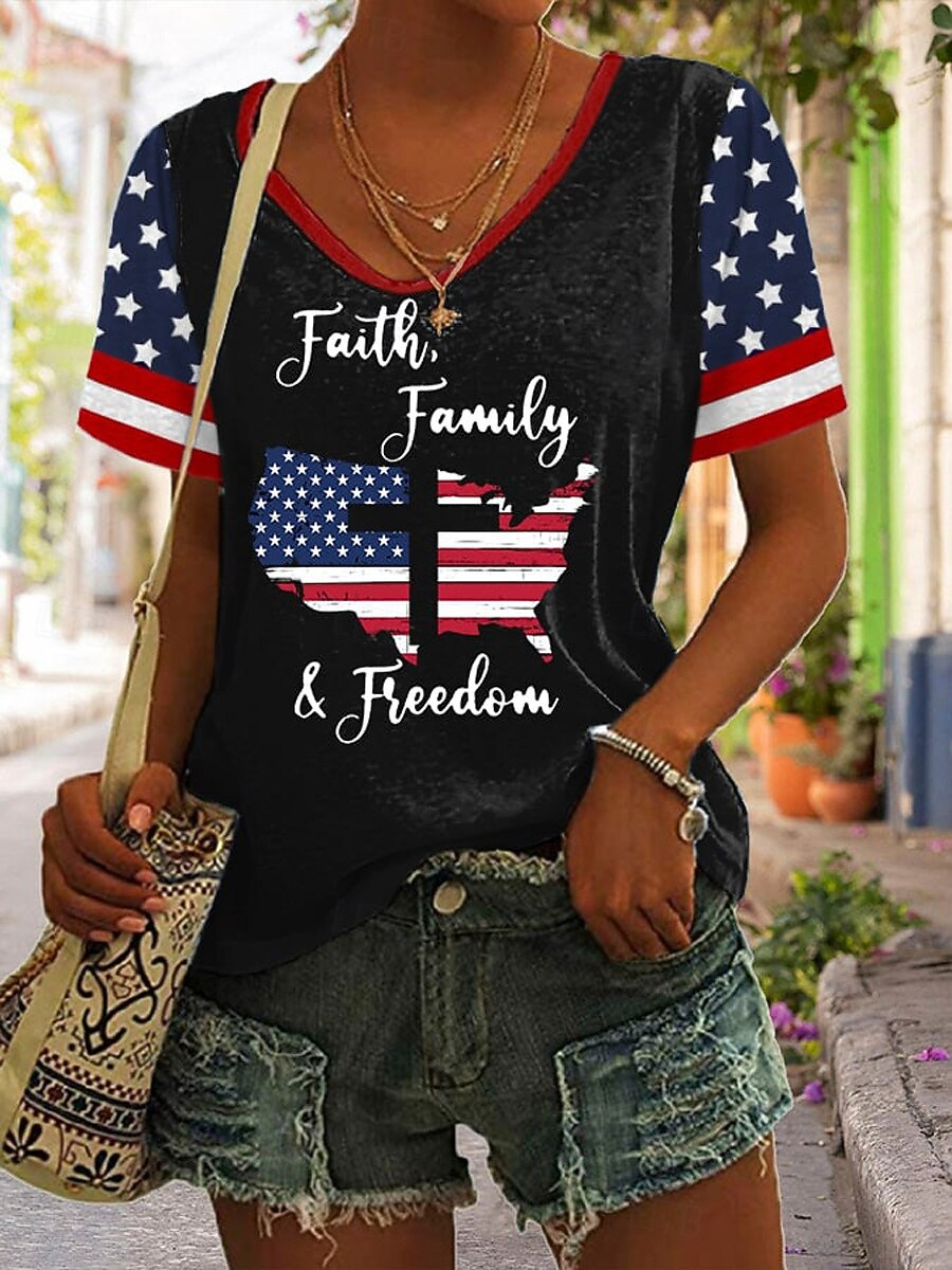 Vintage 3D Printing V Neck Short Sleeve T-shirt