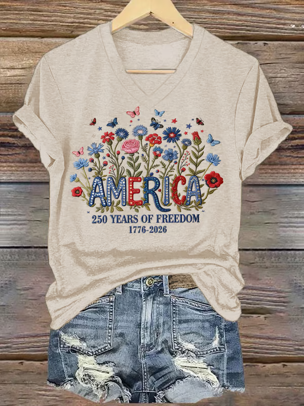 Women'S For The 250th Anniversary Of American Independence V-Neck T-Shirt