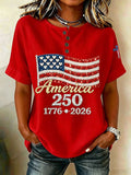 Women'S Casual America Flag Print Cotton Linen Button-Down Shirt