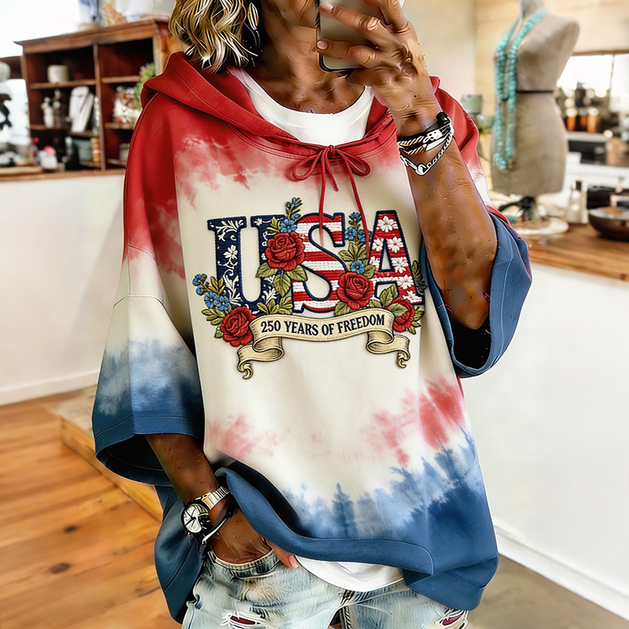 Women's Tie Dye USA Embroidered 250th Anniversary Hoodie