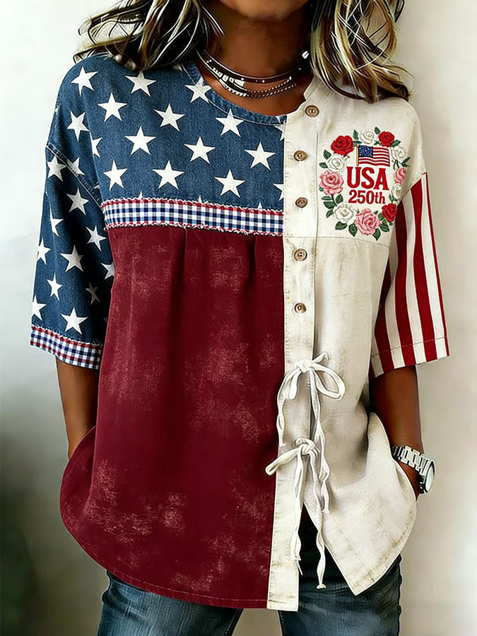 Women'S Casual American Independence Day 250Th Anniversary Printed Top