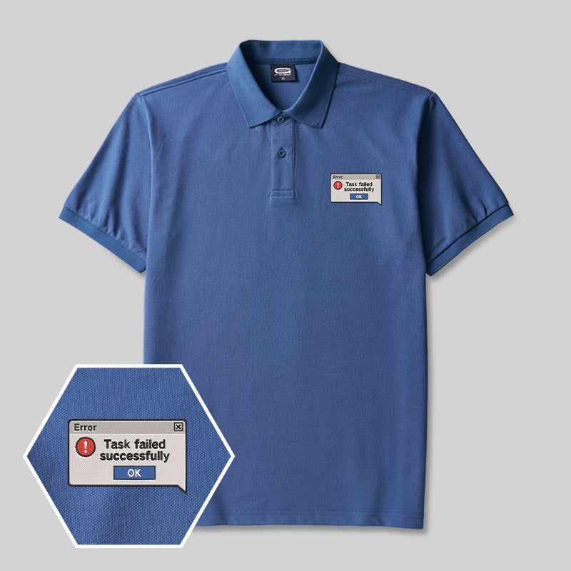 Task Failed Successfully Geek Embroidered Polo Shirt