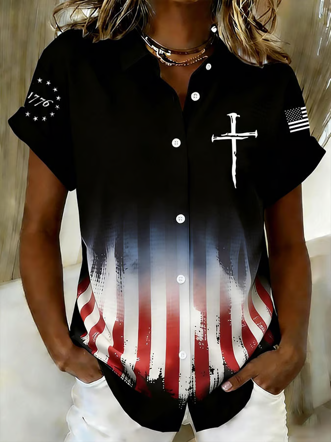Women'S Independence Day 250Th Anniversary Printed Short Sleeve Shirt