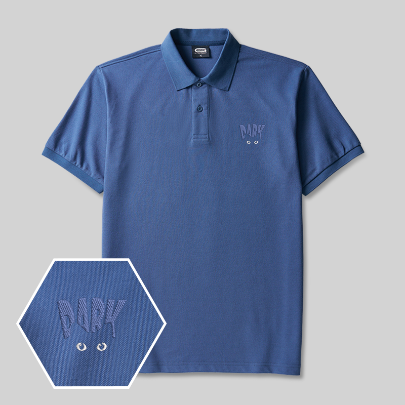 Dark Cat Geek Embroidered Polo Shirt